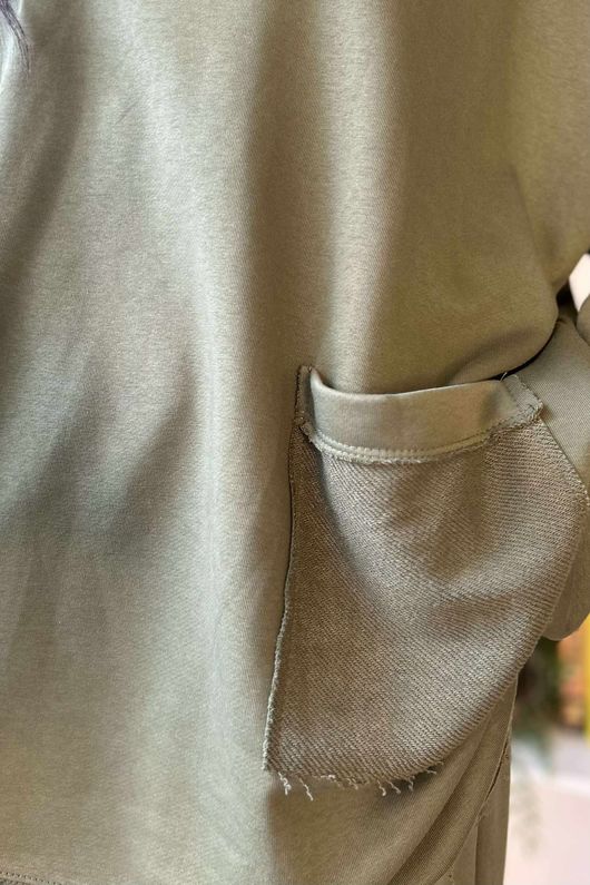 Scamp Raw Seam Funnel Neck Top Khaki